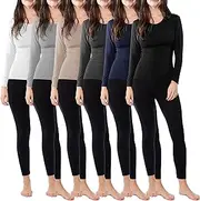 [Sexy Basics] Womens Thermal 6 Pack Ultra Soft Midweight Baselayer Top | Buttery Soft Scoop Neck Long Sleeve Shirt, 6