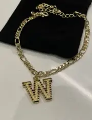 Anklet Or Bracelet Gold Tone Stainless Steal Initial W, Velvet Gift Bag, New!