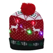 LED Christmas Hat Light Up Knitted Colorful Lights Elk Ugly Hat Beanie Cap Decor