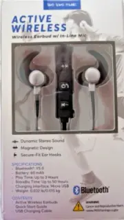 Active Wireless Earbuds (Silver/Black) W / In Line Mic, Bluetooth. Free Shipping