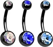 [Decentraland] 3PCS Silvery Sphere 1.6mm(14G) Navel Belly Studs Belly Button Rings Body Piercing Barbells Piercing Jewelry Titanium Steel Surgical Steel Stainless Steel 23mm,With Colour/Lake Blue/Blue Zircon