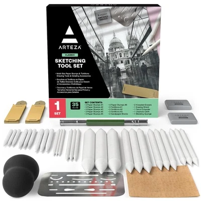 Drawing Kit for Adults – 35-Piece Sketching Set with Blending Stumps, Tortill...