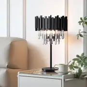 Grey Crystal Table Lamp,3 Lights Table Lamps for Bedroom,Black Bedside Nightstan