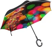 Double Layer Inverted Umbrella Cars Reverse Umbrella Christmas Tree Colored Bulbs Windproof UV Proof Travel Outdoor Umbrella