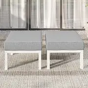 Wisteria Lane Outdoor Footstools Patio Ottoman Set of 2, Aluminum All-Weather Outdoor Footrest Seat with Removable Cushions, Patio Furniture Ottomans for Garden, Backyard, Poolside-White