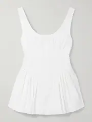 [Proenza Schouler White Label] Proenza Schouler White Label - Bader Gathered Stretch-cotton Poplin Peplum Top - US10 US 10 White
