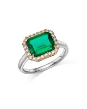 Bloomingdale's Fine Collection Emerald and Diamond Halo Ring in 14K Yellow & White Gold