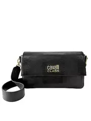 Cavalli Class CATANIA Black Snakeskin Textured Medium Crossbody Bag