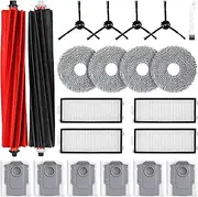 21 Pack Accessories Set for Roborock Qrevo Master/Qrevo Slim Robot Vacuum Cleaner, 2 Main Brush, 4 HEPA Filters, 4 Mop Pads, 4 Side Brushes, 6 Dust Bags, 1 Cleaning Brush