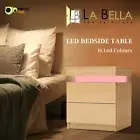 La Bella Bedside Table 2 Drawers RGB LED Bedroom Cabinet Nightstand Gloss AURORA