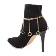 Women Gold Metal Chain Western Boot Bracelet Anklet Shoe Dangle Ring Bling Charm
