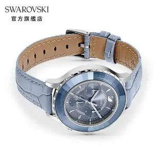 【SWAROVSKI 官方直營】OCTEA LUX CHRONO 藍色鱷魚浮雕三眼真皮手錶 交換禮物