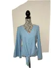 New Women’s Size S Light Blue Blouse Stretchy Button Front V Neck