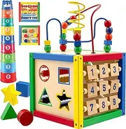 Play22 Activity Cube with Bead Maze - 5 in 1 Baby Activity Cube Includes Shape Sorter, Abacus Counting Beads, Counting Numbers, Sliding Shapes, Removable Bead Maze - My First Baby Toys - Original