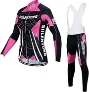[LMKIJNB] Womens Cycling Jersey Long Sleeves Set Bicycle Clothing Sportswear Biking Suit Tights Bib Pants Spring Autumn Moisture Wicking UV Protection 3D Gel Padded MTB Outdoor Windproof P-12,D,Medium