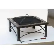 Hiland Wood-Burning Fire Pits 19.5" Square Farmhouse Steel Cover Brushed Bronze