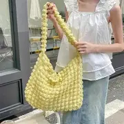 Plain Quilted Bubble Light Tote Bag Yellow - One Size