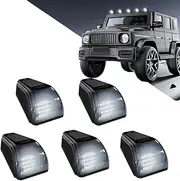 UPXSXT 5Pcs No Drill Car Cab Lights, Solar Powered Waterproof Wireless Rooftop Cab Clearance Light for Truck Cab Led Lights Vibration Sensor Roof Lights for Universal Car (white)