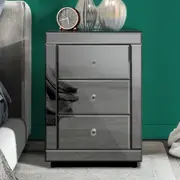 3 Drawers ALFORDSON Bedside Table Freya Mirrored Nightstand (Grey)