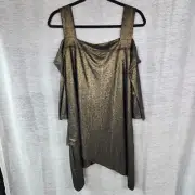 TS TAKING SHAPE Plus Size XS Cold Shoulder Heart of Gold Shimmer Tunic BNWT
