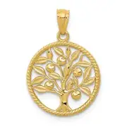 14K Gold Polished Tree of Life in Round Pendant 0.7 x 1 in