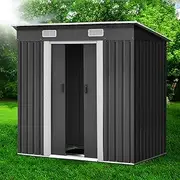 Giantz Garden Shed 1.94x1.21m Storage Box, Greenhouse Home Outdoor Workshop Shelter Tool Shade Metal Base Sloped Flat Roof Double Sliding Doors Corrosion Resistant