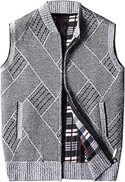 Lemon Girl Men's Casual Sleeveless Vest Argyle Sweater Knit Slim Zip Vest