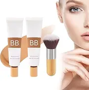 Bb Blur Tinted Moisturizer Spf 30, Bb Cream Tinted Moisturizer, Smooths Moisturizing Coverage Foundation Cream with Brush, Full Coverage, Oil-Free, Light, Hydrates (2PCS-Natural)