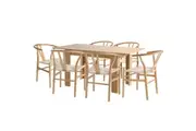 Oikiture 160cm Extendable Dining Table with 6x Hans Wegner Dining Chairs Natural