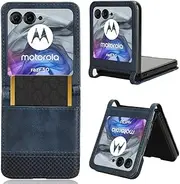 Solid Color Retro Scratch Proof Phone Case Compatible with Motorola Razr 50 Ultra Razr50 Phone Cover Fashion Flip Cover Card Slot Phone Shell (Blue,Moto Razr 50)