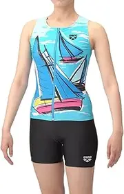 [arena] Swimwear Fitness Separates (Coverback, Middle Leg, Insert Pad), Women's, Blue x Black (BLBK)