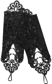 [VALICLUD] 1 Pair Lace Fingerless Gloves Long Banquet Pageant Party Gloves Bridal Mittens Women Bridal Wedding Party Prom Costume Accessories Gloves Black