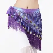 Ladies Tassel Belly Dance Skirt Mesh Sequins Waist Chain Ethnic Latin Scarf Chic