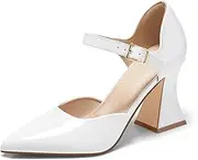 [Coutgo] Womens Chunky High Heels Closed Pointed Toe Ankle Strap Pumps Cute Dress Dance Shoes