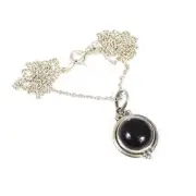 925 Solid Sterling Silver Black Onyx Chain Pendant -19 Inch k662