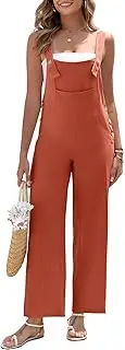 HOTIAN Women's Linen Summer Elegant Jumpsuit Linen Trousers Long Casual Loose Jumpsuit with Large Pockets Bib Pants