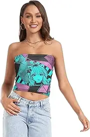 [RPLIFE] Anime Comics Girl Summer Tube Tops, Strapless Tank Top, Mesh Tube Tops, Trendy Crop Tops (S)
