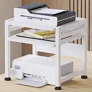 YVYKFZD 2 Tiers Printer Stand, Height Adjustable Printer Table, Above Desk Printers Shelf with Storage Shelf, Small Office Printers Rack, for PC Fax Shredder(White,L15.7/40cm)