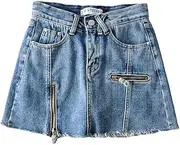 [ERTYUIO] Short Skirt Tight High Waist A-Line Skirt Irregular Denim Skirt Pants Zipper Split Skirt Female