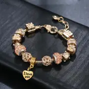 Pandora Inspired Full Set Beaded Charm Bracelet - Champagne