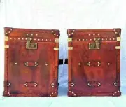 Pair of Trunk Finest English Leather Antique Inspired Side Table & Chests Item