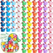 Fumete 200 Pcs Christmas Mini Resin Ducks Tiny Duck Figures Miniature Christmas Hat Duck Micro Landscape Garden Dollhouse Decor Charms Beads for Xmas Accessories DIY Craft Supplies (Multicolor)