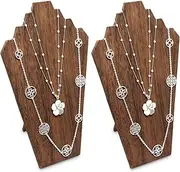 Ikee Design 2 pcs Set Wood Jewelry Display Bust Easel 3 Necklaces, Brown Color