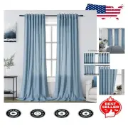 Light-Filtering Back Tab Blue Linen Curtains - 2 Panels, 52x102 for Cozy Spaces