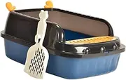 Fzaqwen Cat Litter Tray with Open Design, Pet Litter Basin for All Types of Cat Waste, S Blue A
