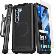 Encased Falcon Series for Samsung Galaxy S25 Plus Case with Belt Clip (Compatible with MagSafe Qi2) Protective Case with Screen Protector and Holster (Black)