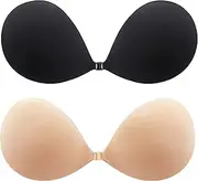 [BVANZO] 2 Pack Adhesive Bra Backless and Strapless Push Up Bra (Cup A-D) - Invisible and Stick on Bra and Nipple Covers for Backless Dresses