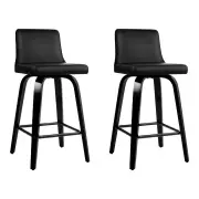 Set of 2 Wooden PU Leather Bar Stool - Black