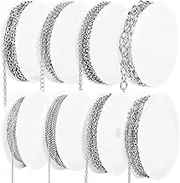 8 Rolls Jewellery Chains Making Kit 78.7 ft Bulk Necklace Chains for Jewelry Making Stainless Steel Silver Jewelry Chains with Lobster Clasps & Jump Rings DIY Craft Kit for Necklace Bracelet Anklet