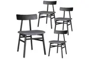 Claire Dining Chair Set of 4 Solid Oak Wood Fabric Seat Furniture - Black